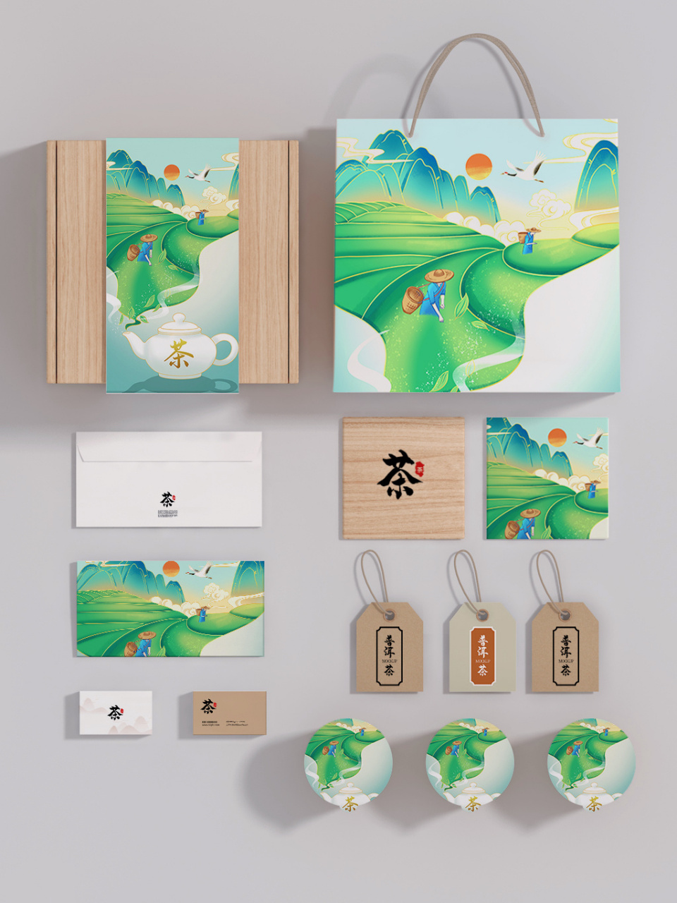 中国风茶叶包装设计|茶园采茶插画 中国风国潮茶叶包装插画,原创插画