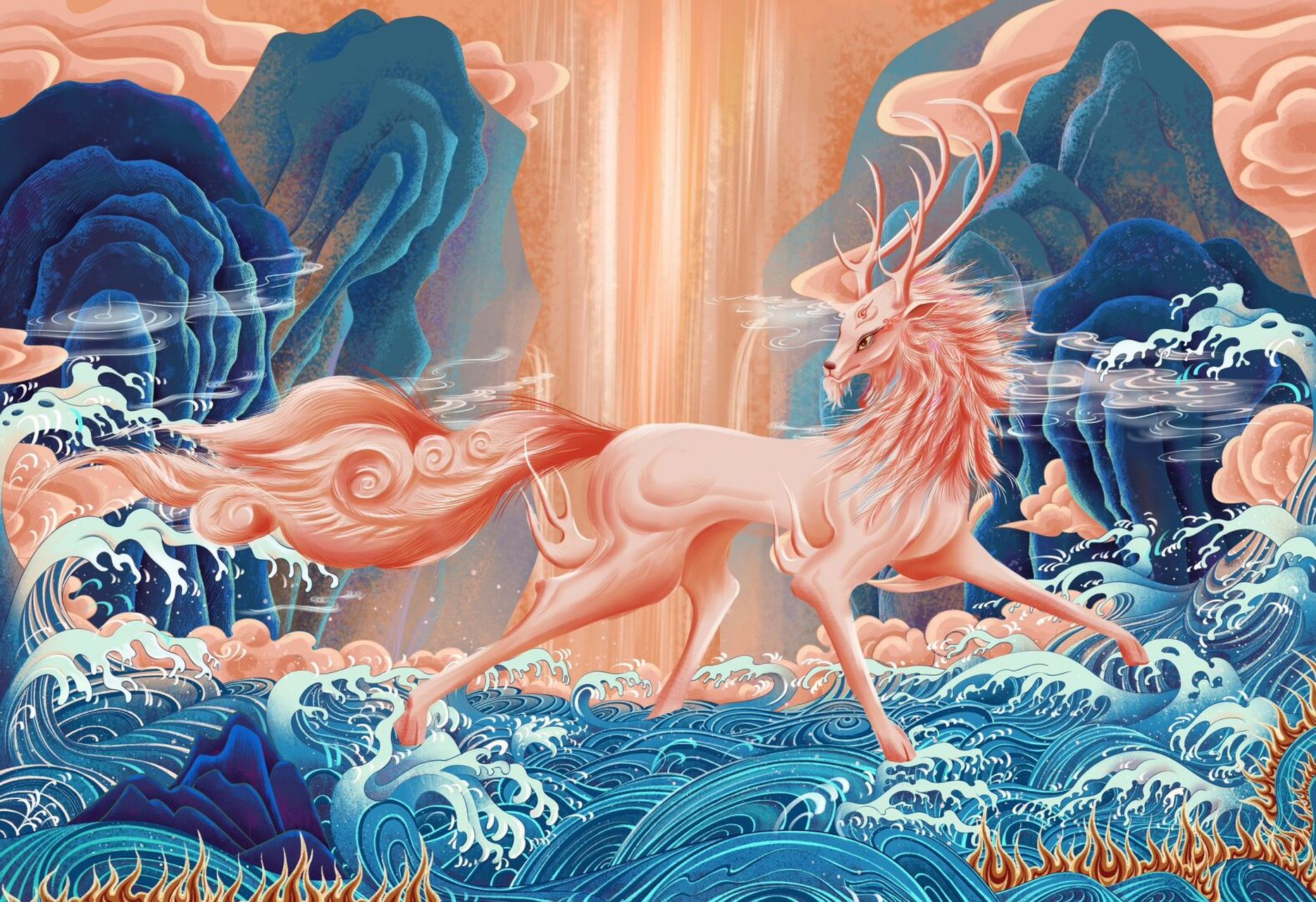 【山海经-中山经】 敖岸之山,神熏池居之;有兽焉,其状如白鹿而四角