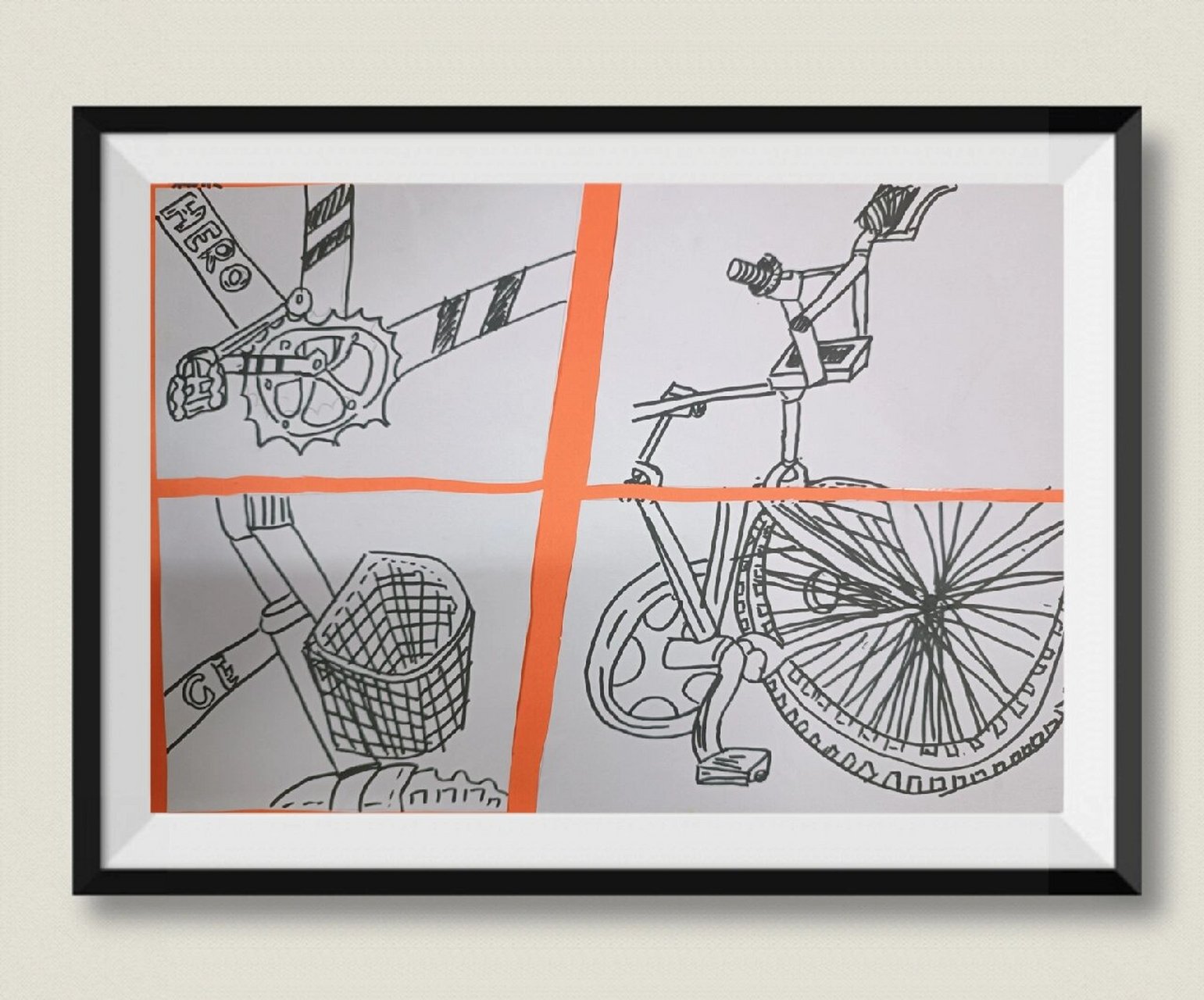 学生作品《自行车局部写生》 人美版四上第十课《自行车局部写生》