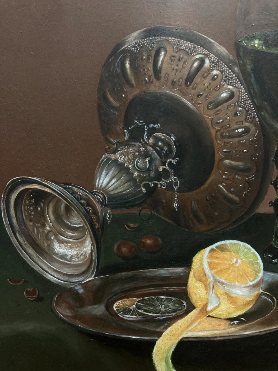 油画静物 临摹17世纪荷兰静物画家海达的作品 木板油画 50×40cm