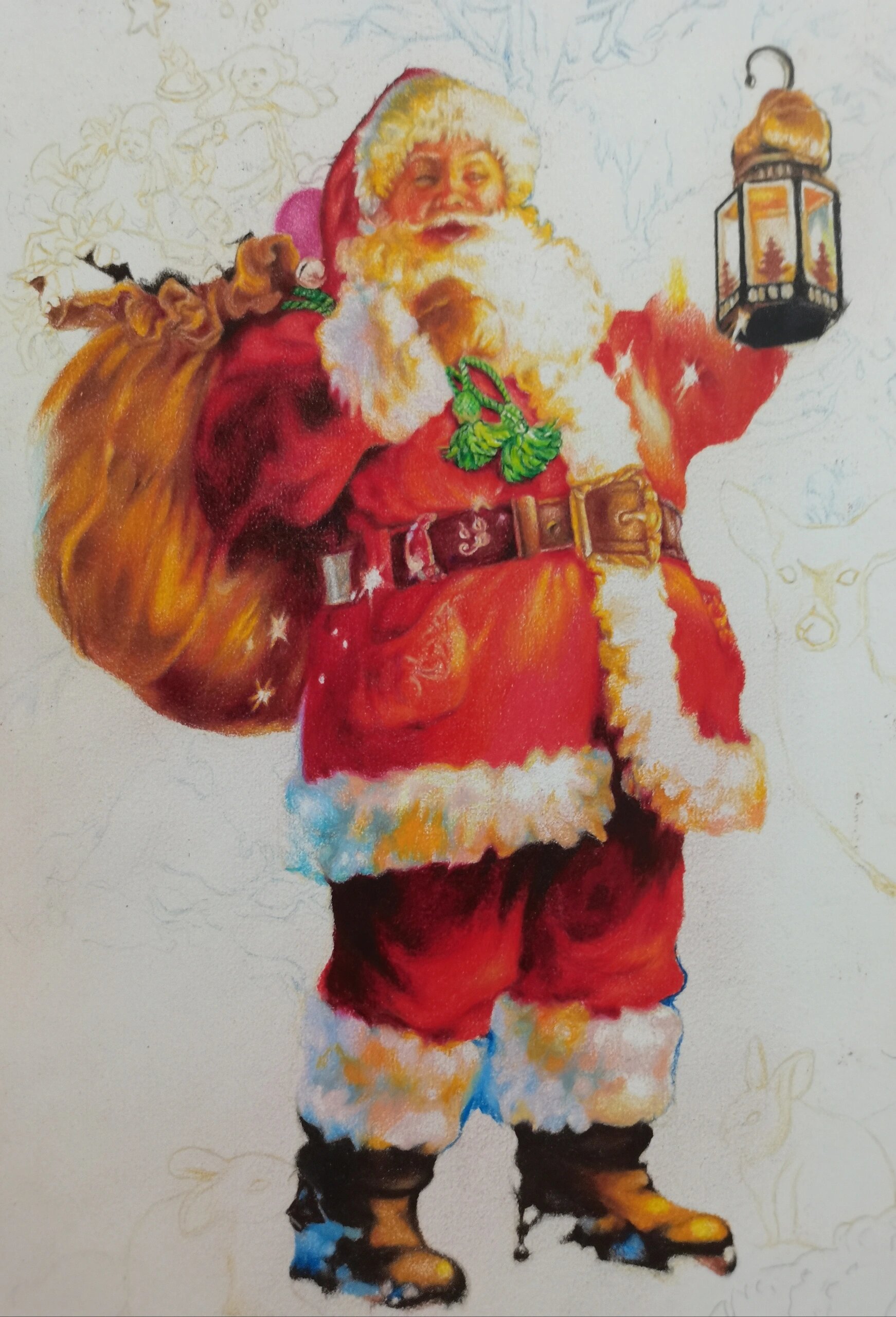 圣诞老人彩铅手绘