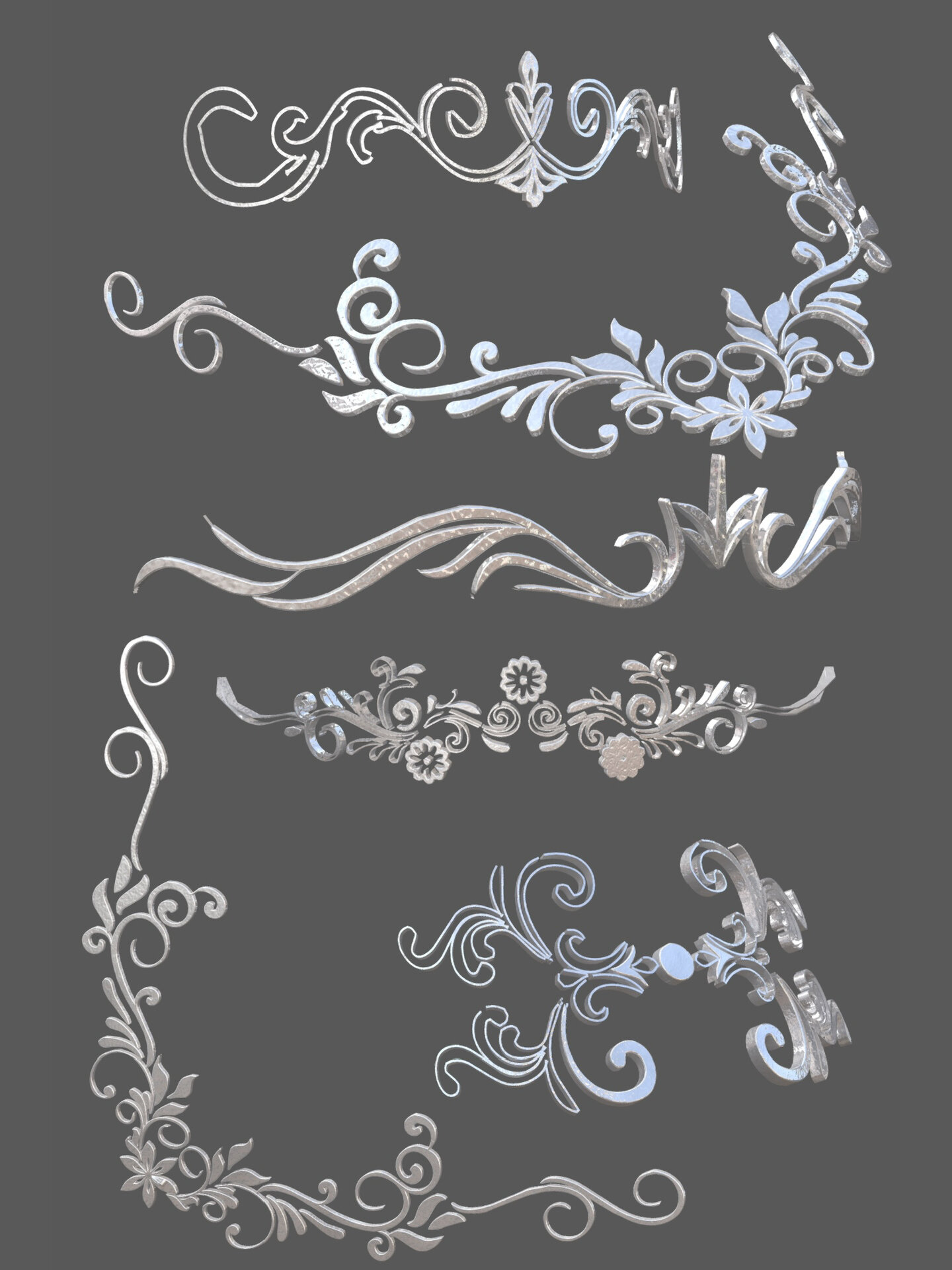 92款4k银色免扣金属蝴蝶花纹头饰 |素材分享 建模了一款金属质感的