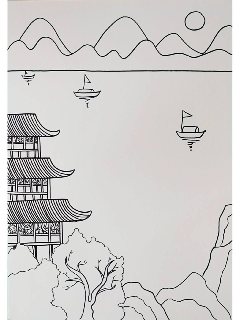 《登鹳雀楼》诗配画 白日依山尽,黄河入海流欲穷千里目,更上一层楼