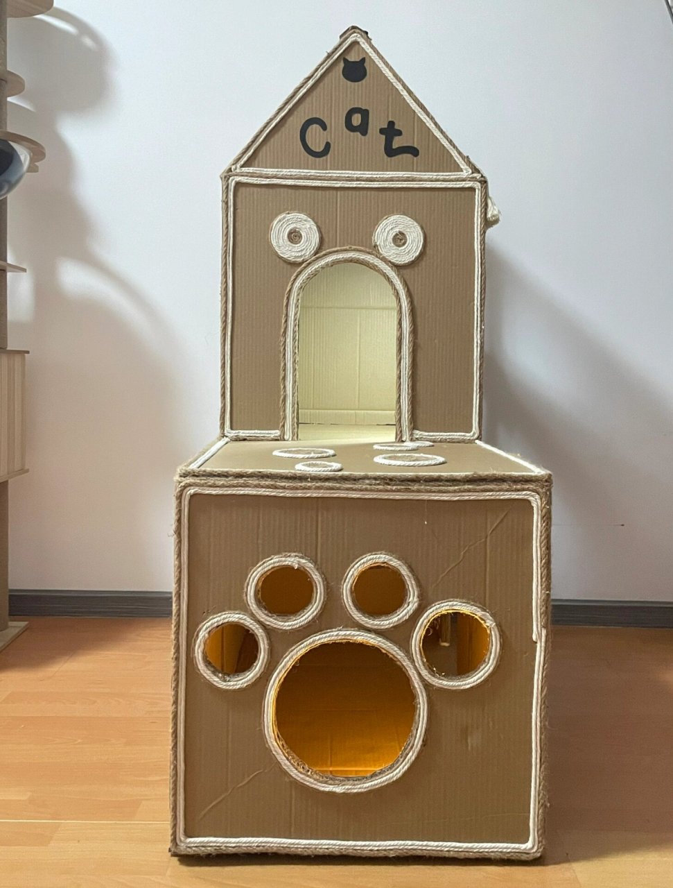 自制纸箱猫窝别墅图纸图片