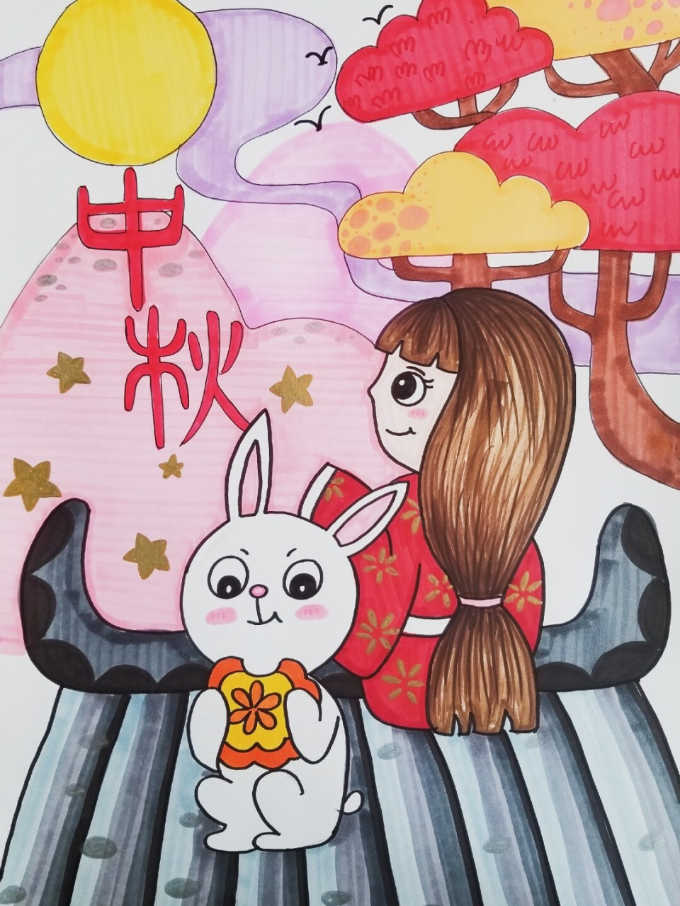 中秋节素材 节日#中秋节绘画#兔子#月饼#中秋节画#马克笔节日#嫦娥
