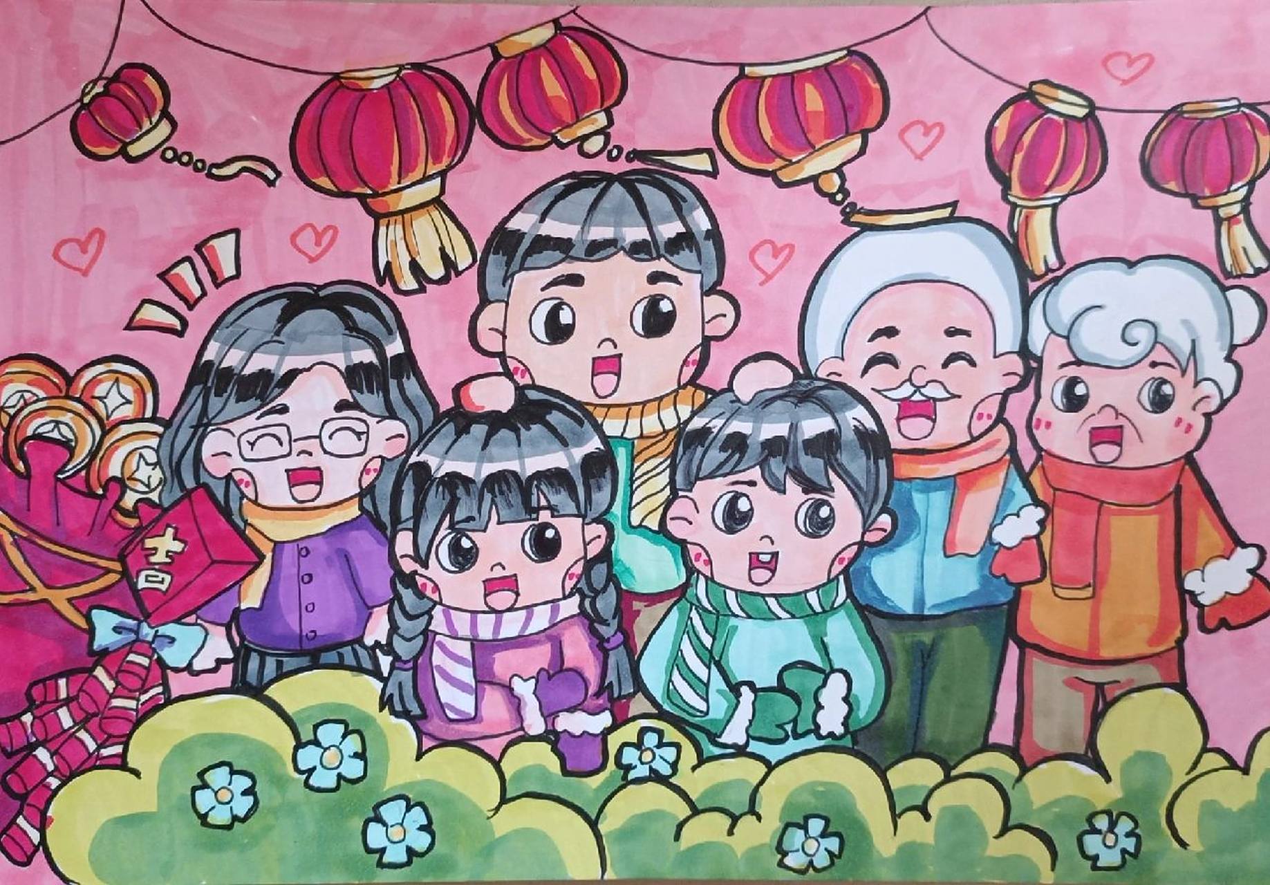 全家福儿童画,一家六口 全家福儿童画,一家六口