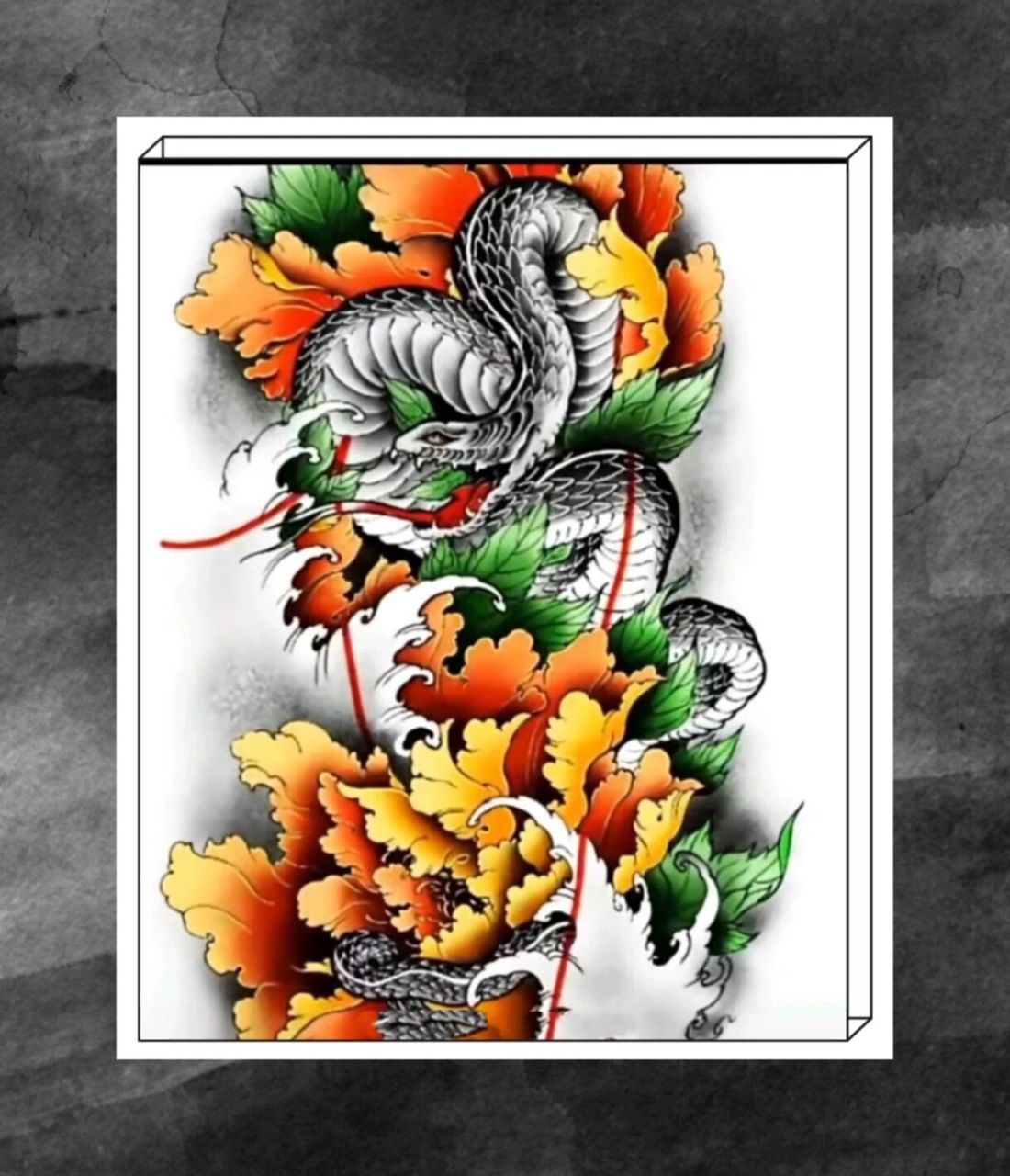 金蛇盘牡丹纹身图片