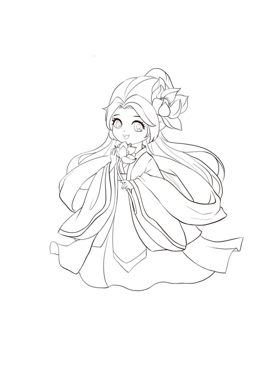 有粉丝说需要适合孩子临摹的古风何仙姑,线稿来咯