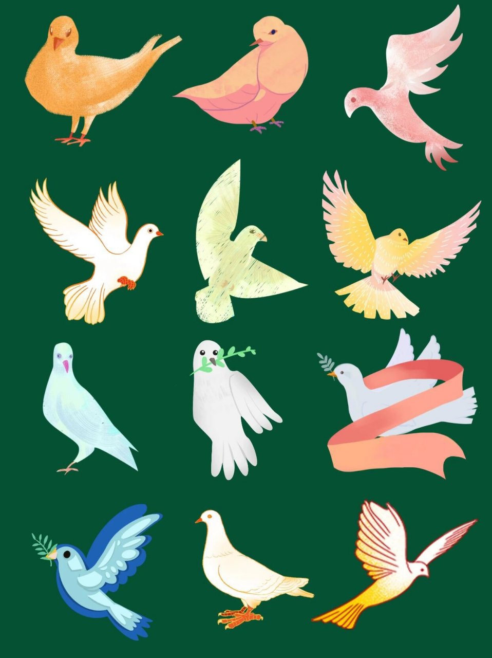 喜迎国庆白鸽素材|51款手绘鸽子|和平鸽 十一小长假就要到了,想必大家