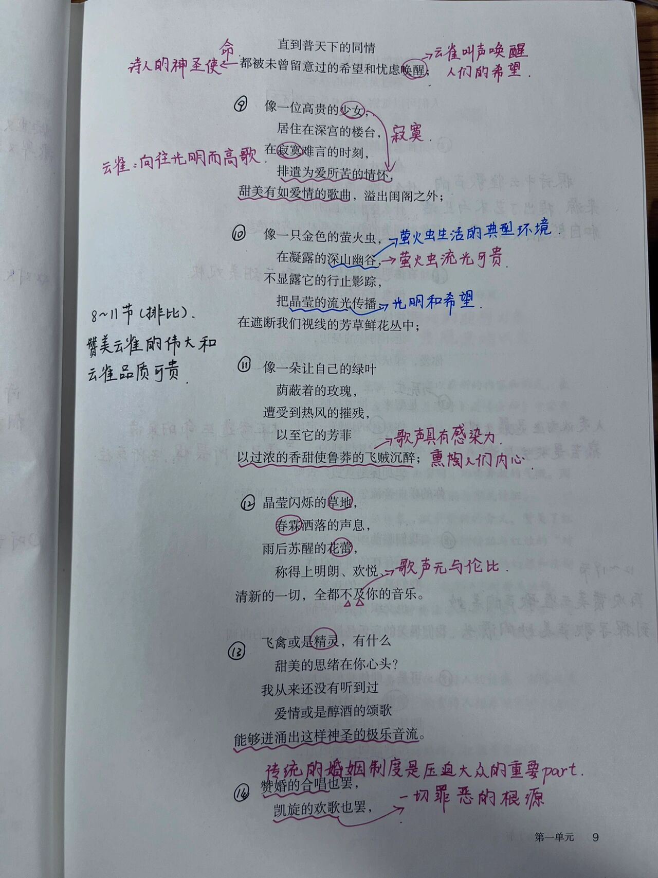 高中必修一语文《致云雀》