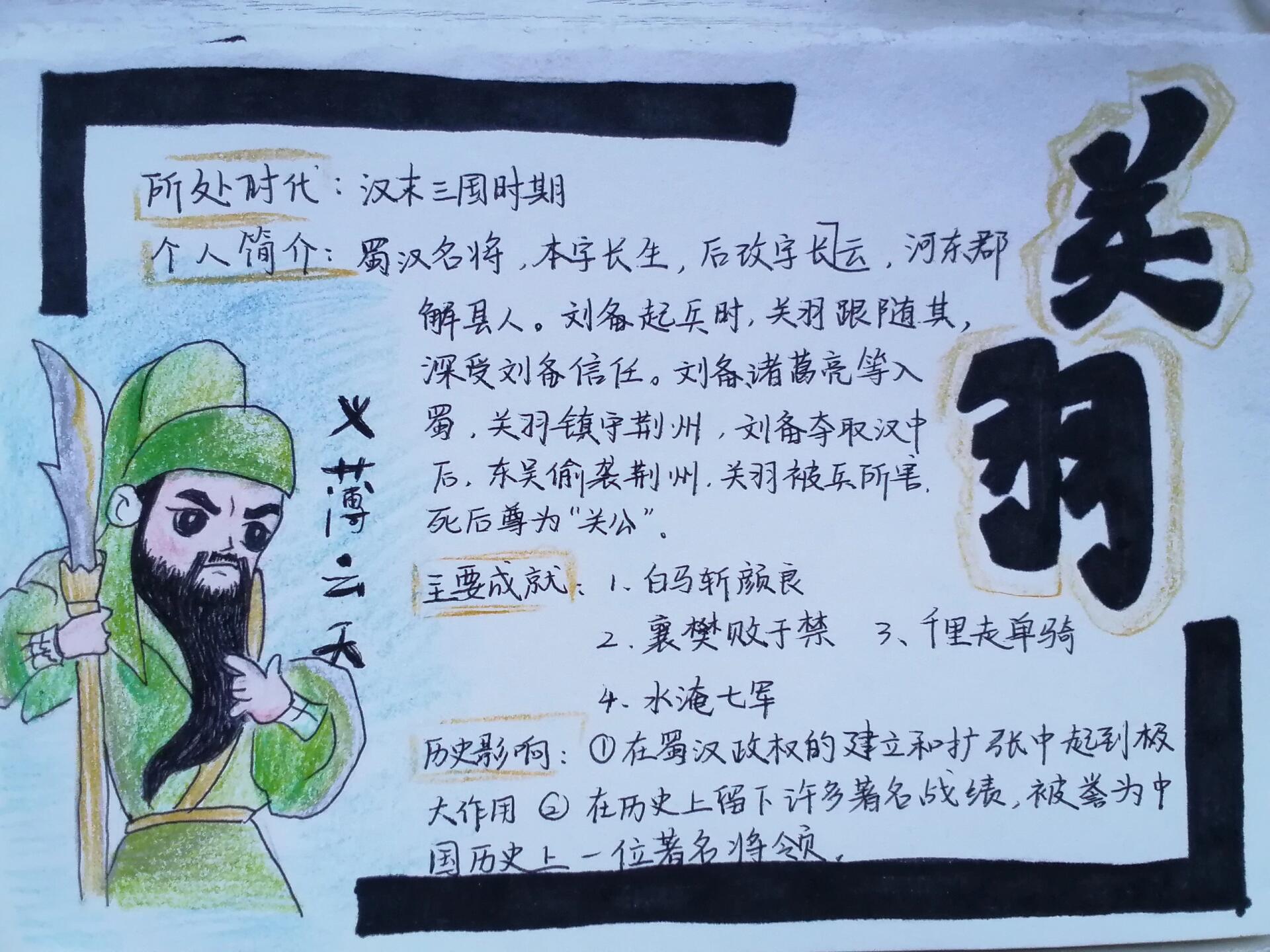 历史人物卡片(诸葛亮,霍去病,关羽)