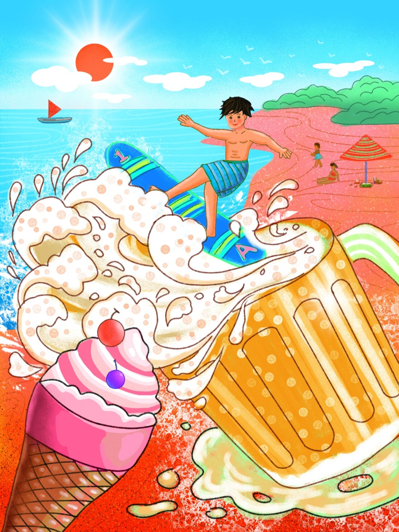 看到一组优质的夏日海滩插画