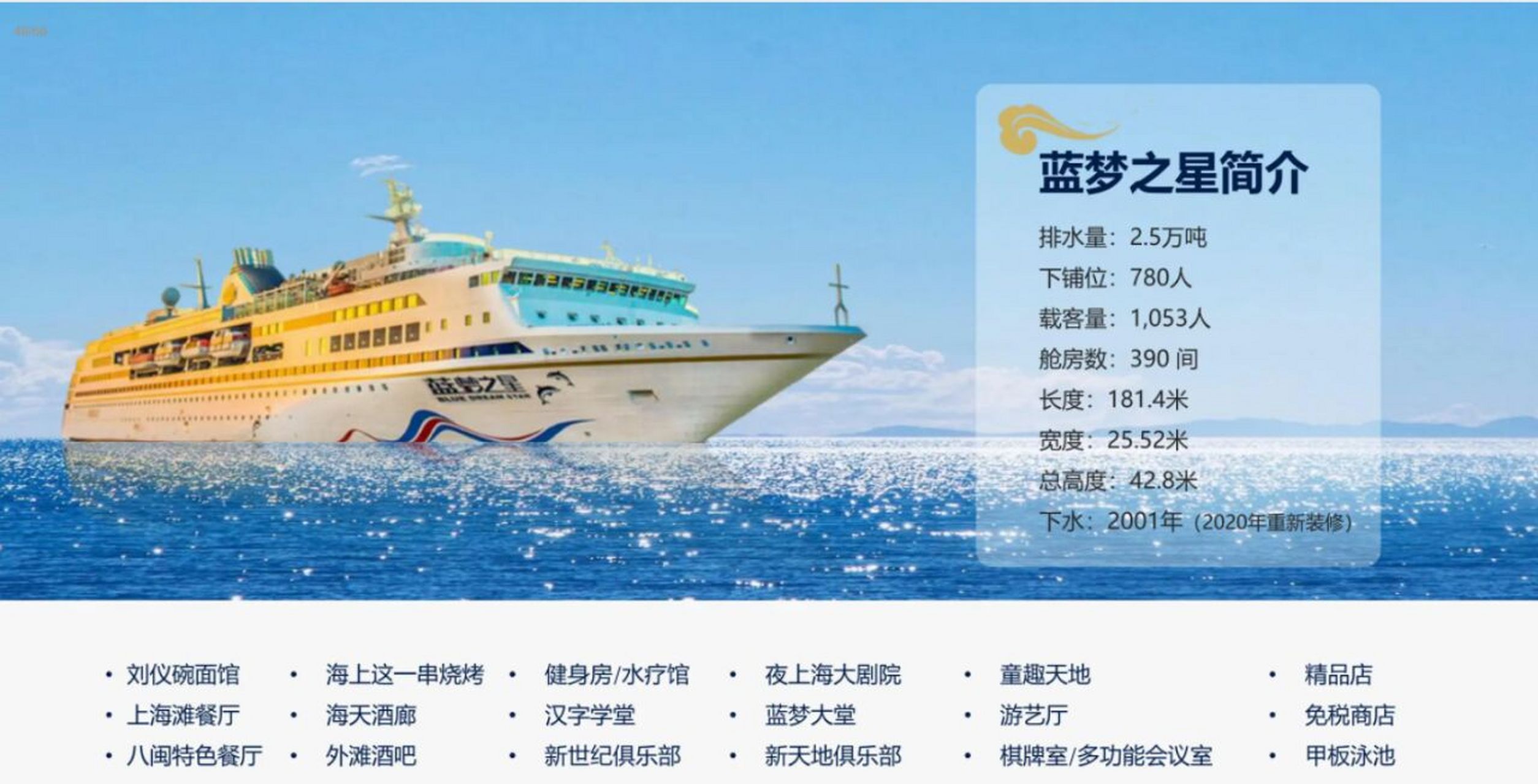 蓝梦之星*海漾东方美 蓝梦之星是蓝梦邮轮旗下的第一艘轻体量邮轮,总