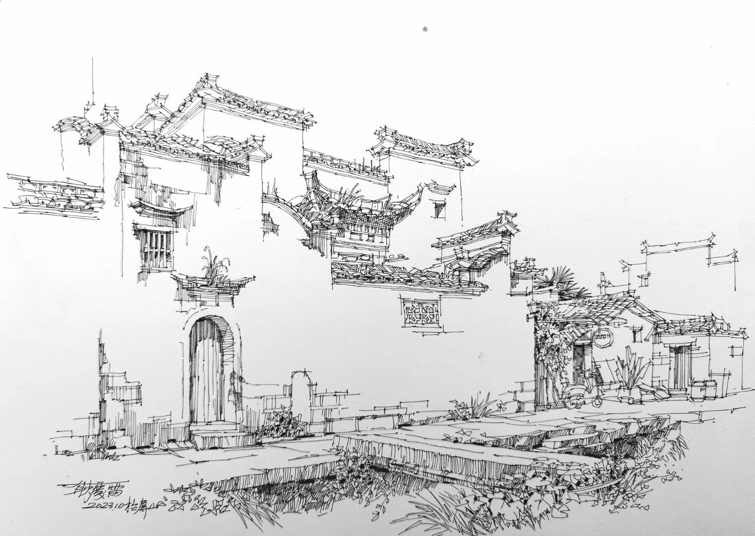 安徽宏村,建筑速写,有图,有画,可深度学习