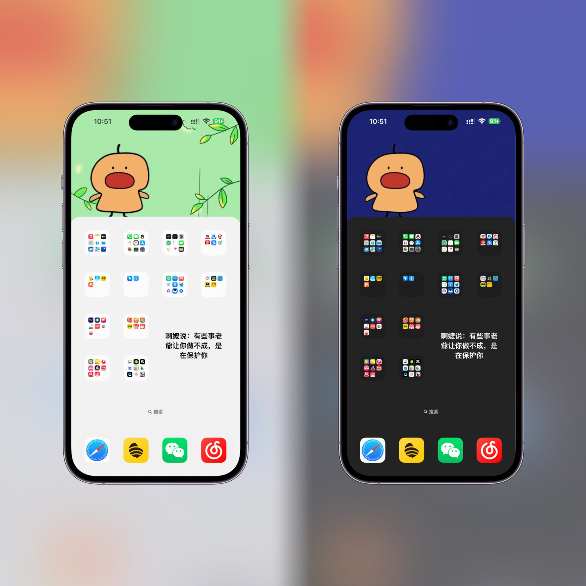 小鸭子黑白双套壁纸～隐藏dock栏