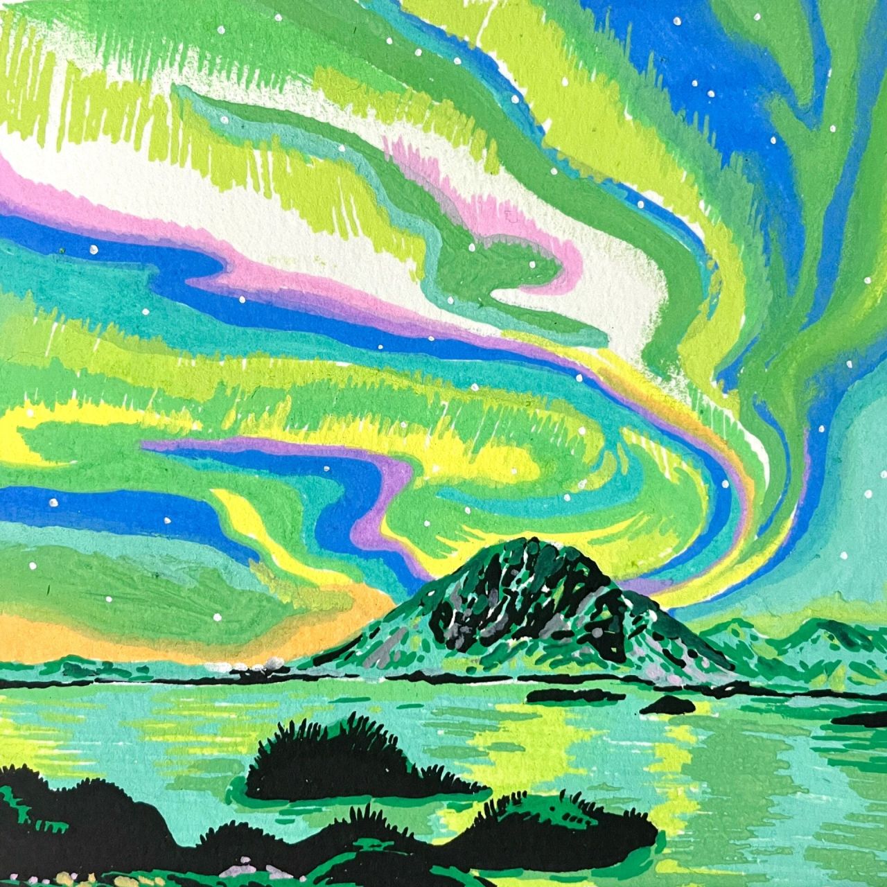 丙烯马克笔 | 看见极光78 | 附步骤 五彩斑斓的绿色