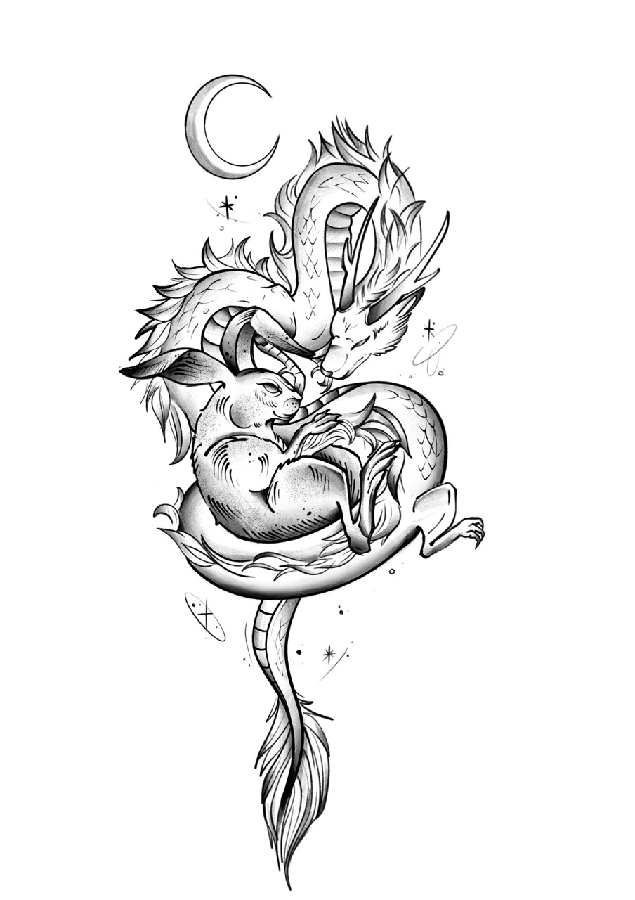 无偿设计纹身图     要求:龙盘兔 兔子要暗黑一点详细请发私～77