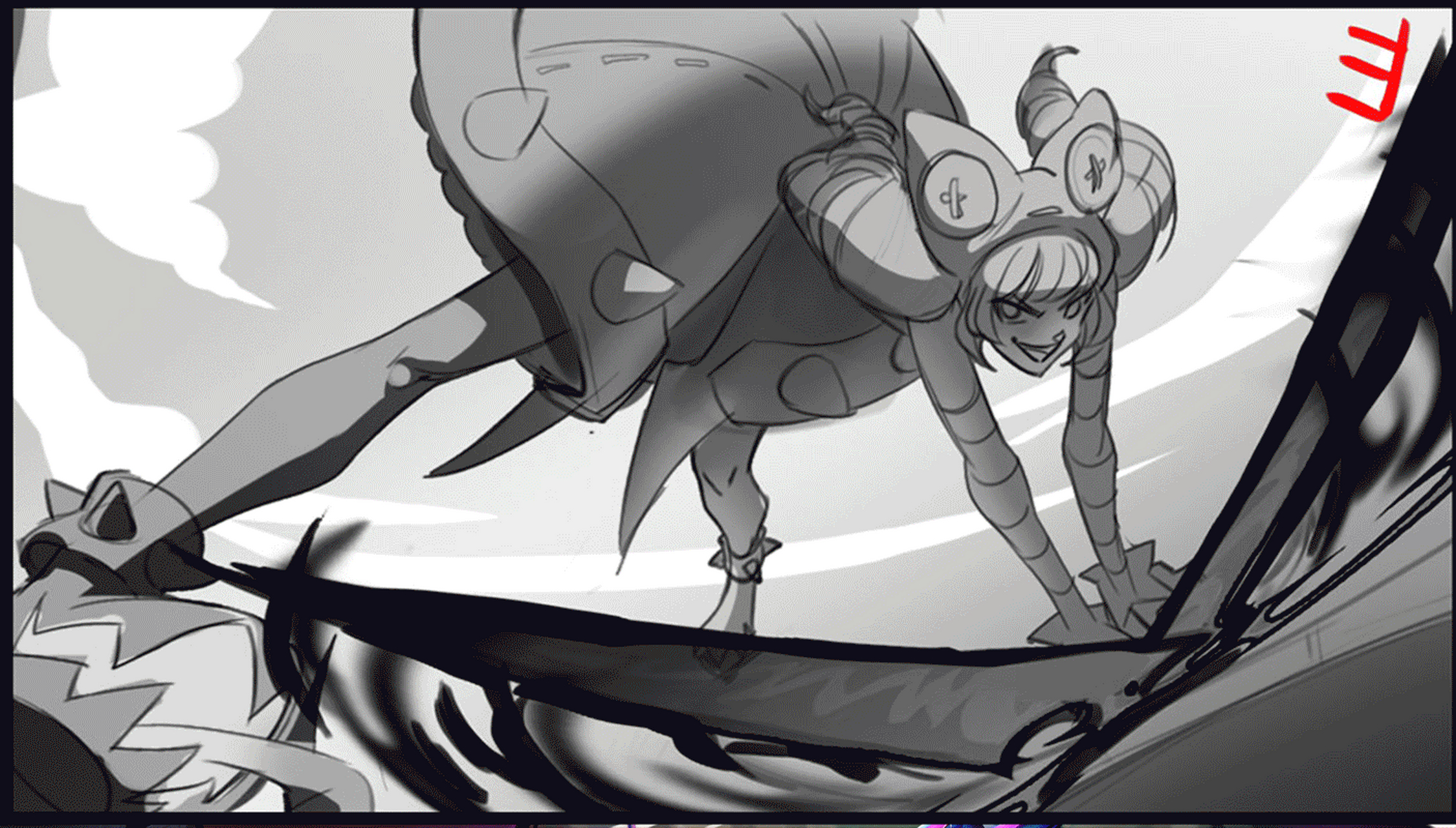 英雄联盟斗魂觉醒#【斗魂觉醒 格温 绘画草稿】格温的原画设计草稿和