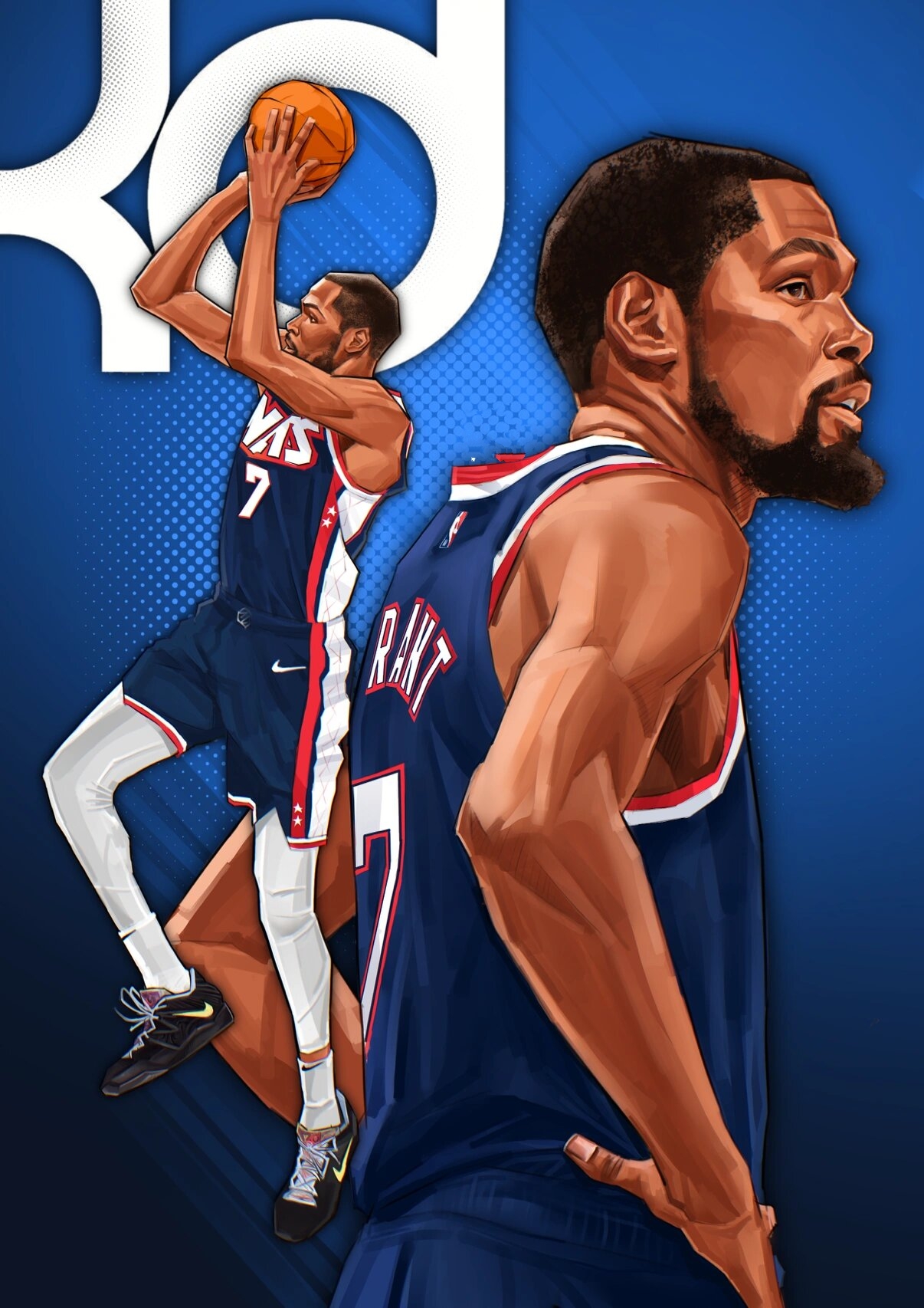 nba布鲁克林篮网死神杜兰特原创插画