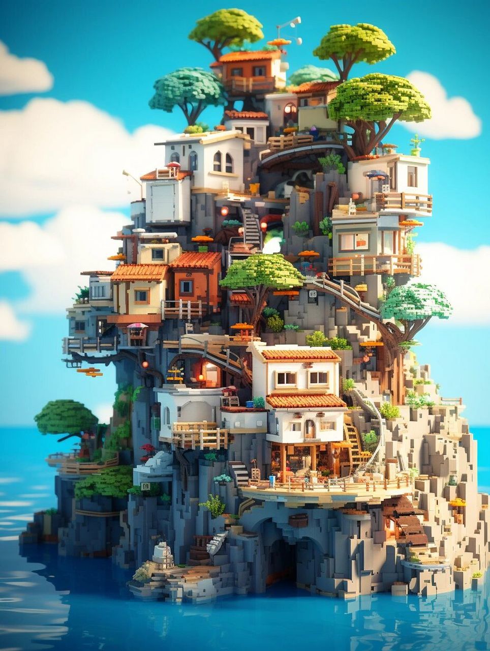 midjourneyi乐高积木风格小房子 小朋友很喜欢乐高,一组用乐高建出来