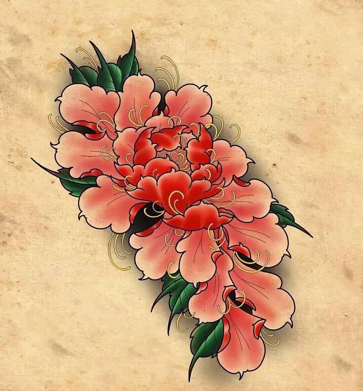 牡丹花纹身|新传统纹身|女生纹身|西安纹身 |牡丹花纹身|新传统纹身