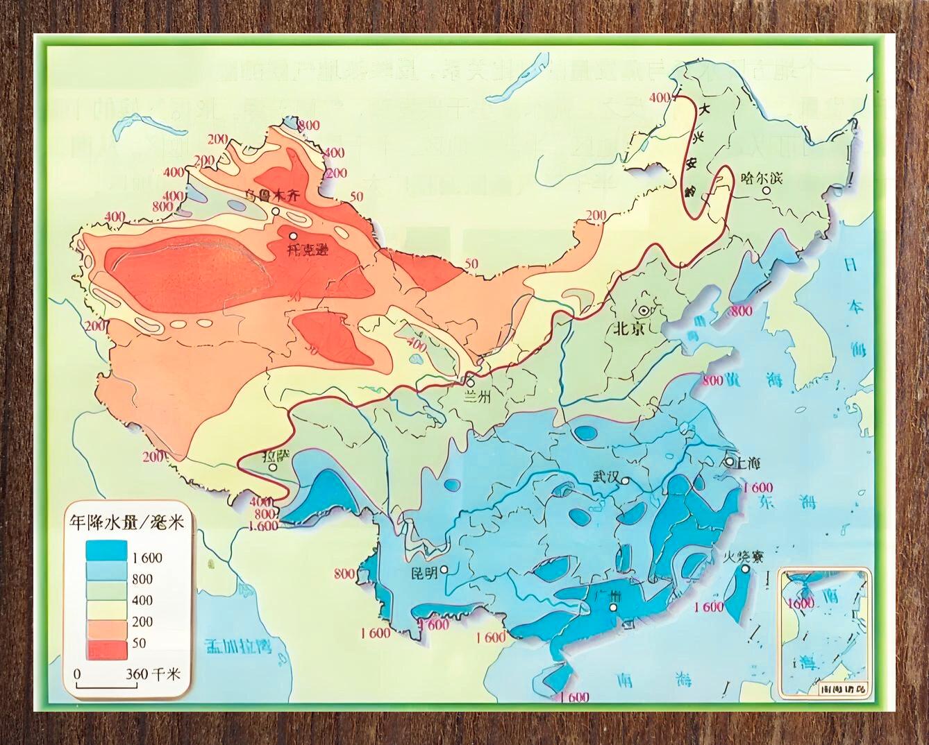 中国年降水量分布概况