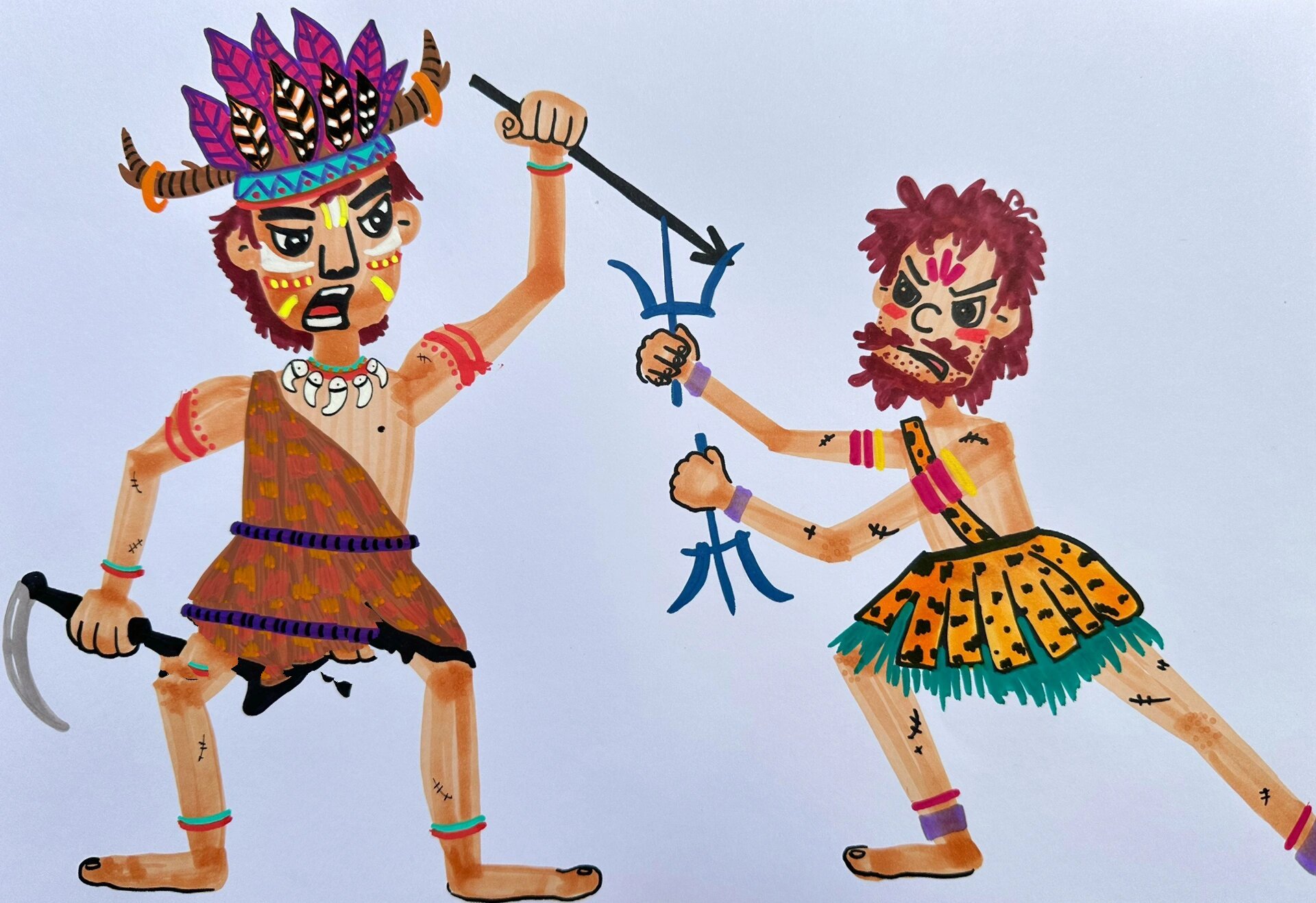 【野人-部落大战】儿童画 原始人/野人怎么画?