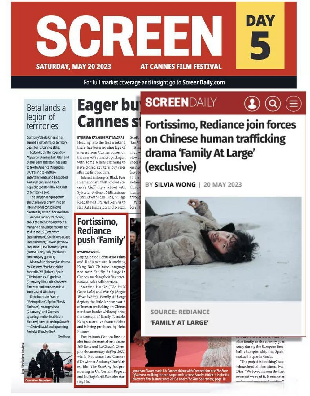 胡歌# 康博导演,胡歌主演《驯鹿》亮相《银幕》(screen)戛纳场刊