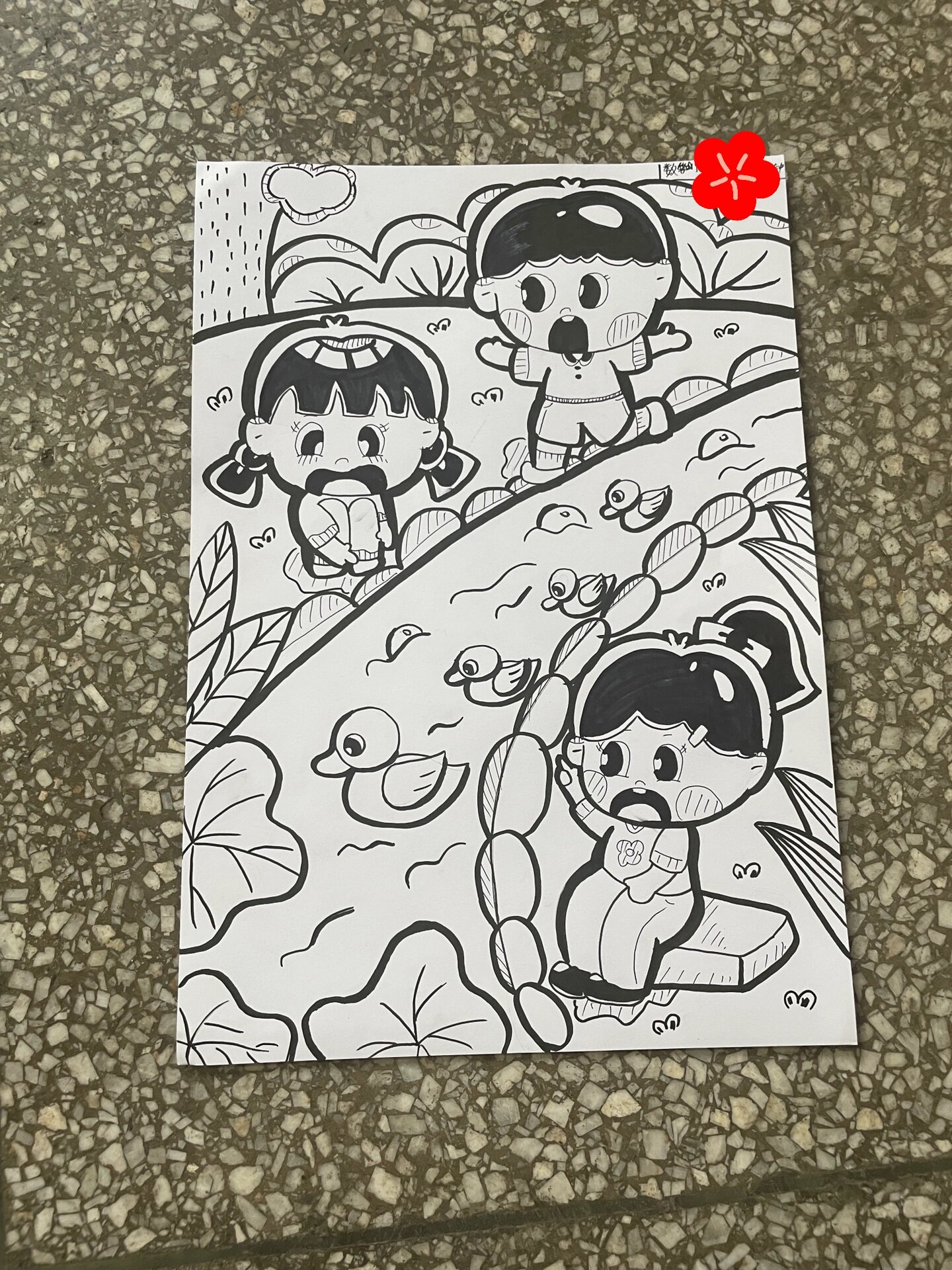 儿童主题画《数鸭子》