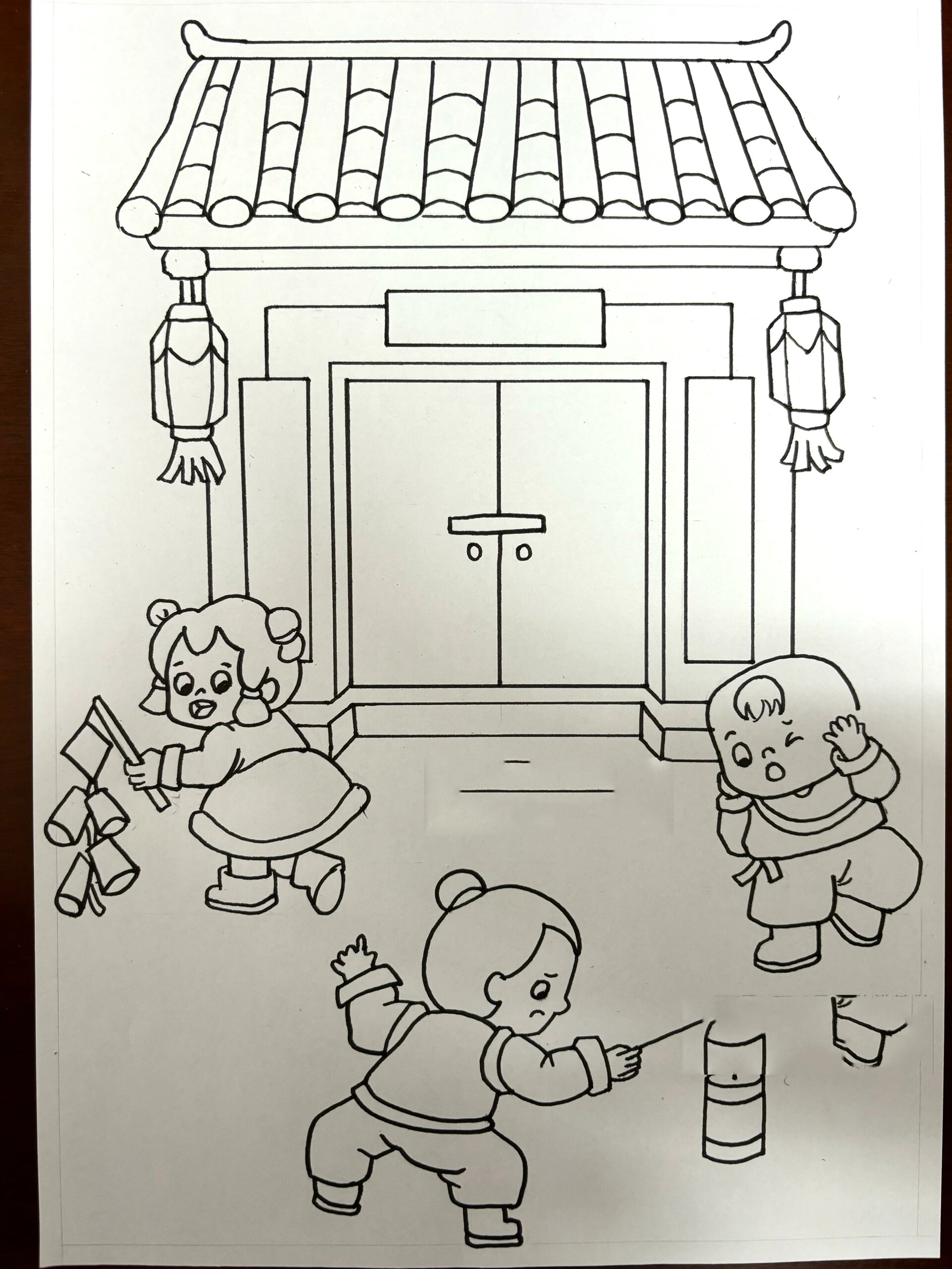 春节场景主题儿童画