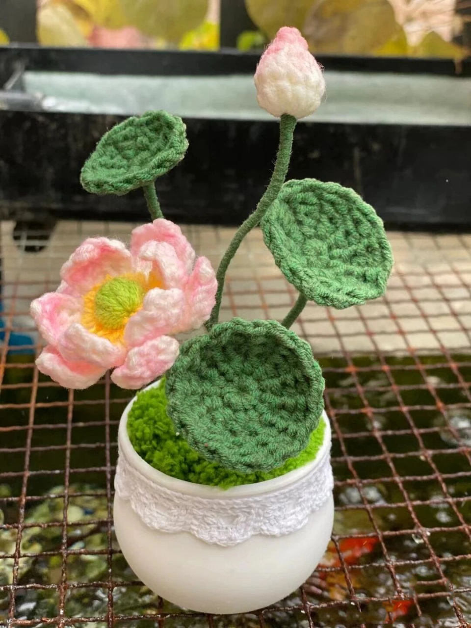 钩针编织|小荷花盆栽图解