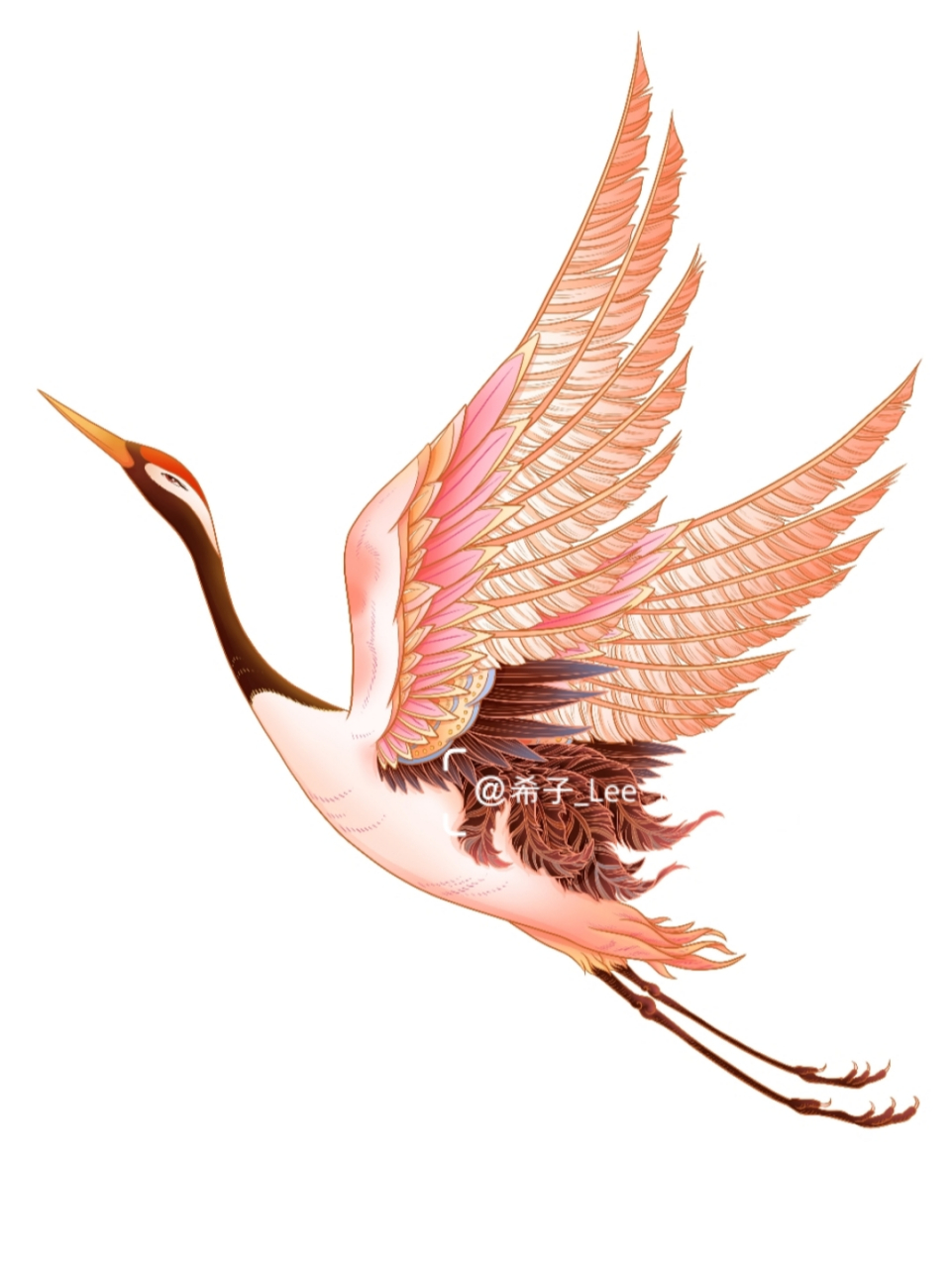 画了一些国风插画的经典小元素给大家 仙鹤是国风插画中非常常用的