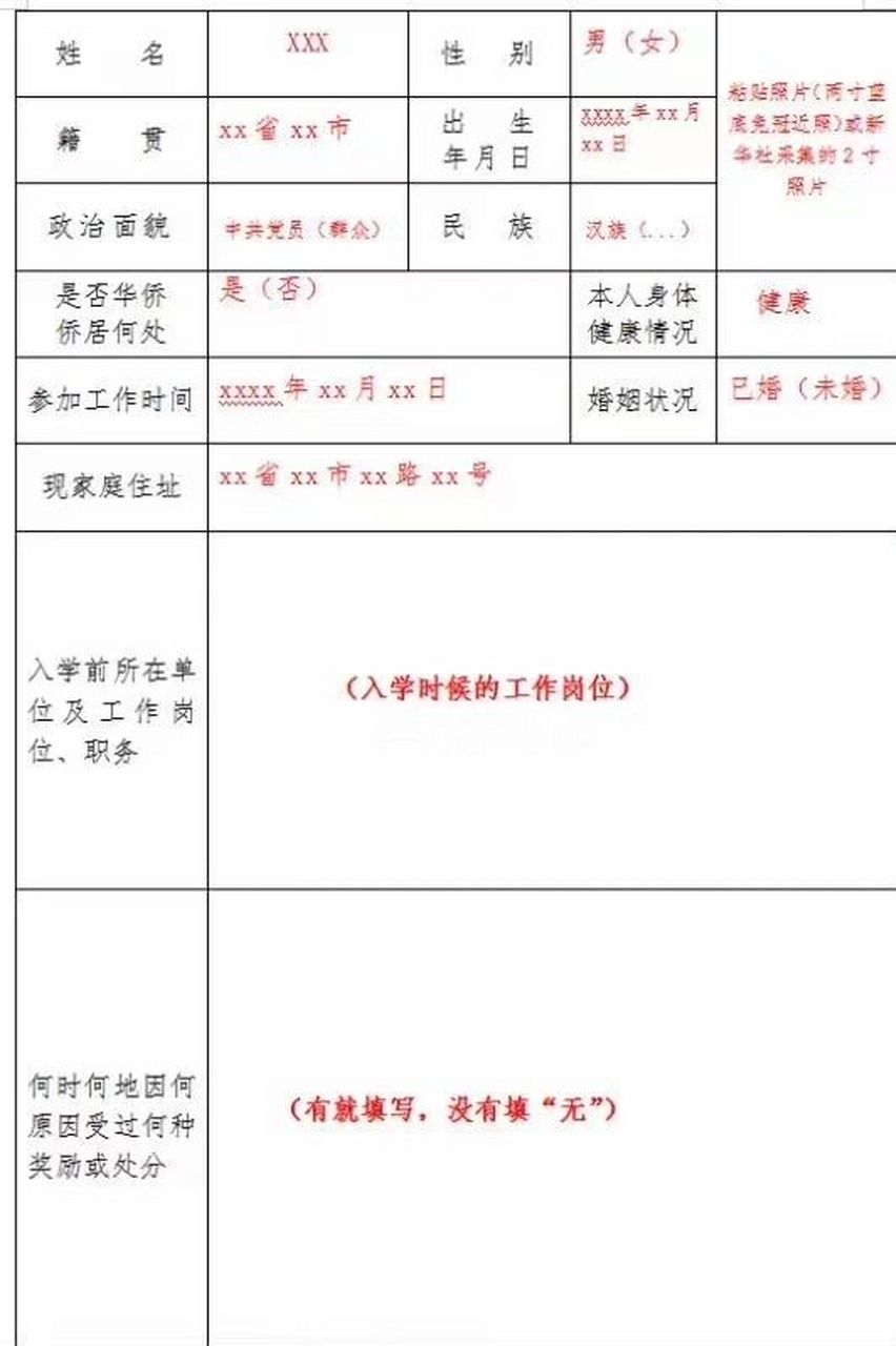 河南成人高生毕业生资格审查表填写模板 毕业这个审查表是毕业档案的