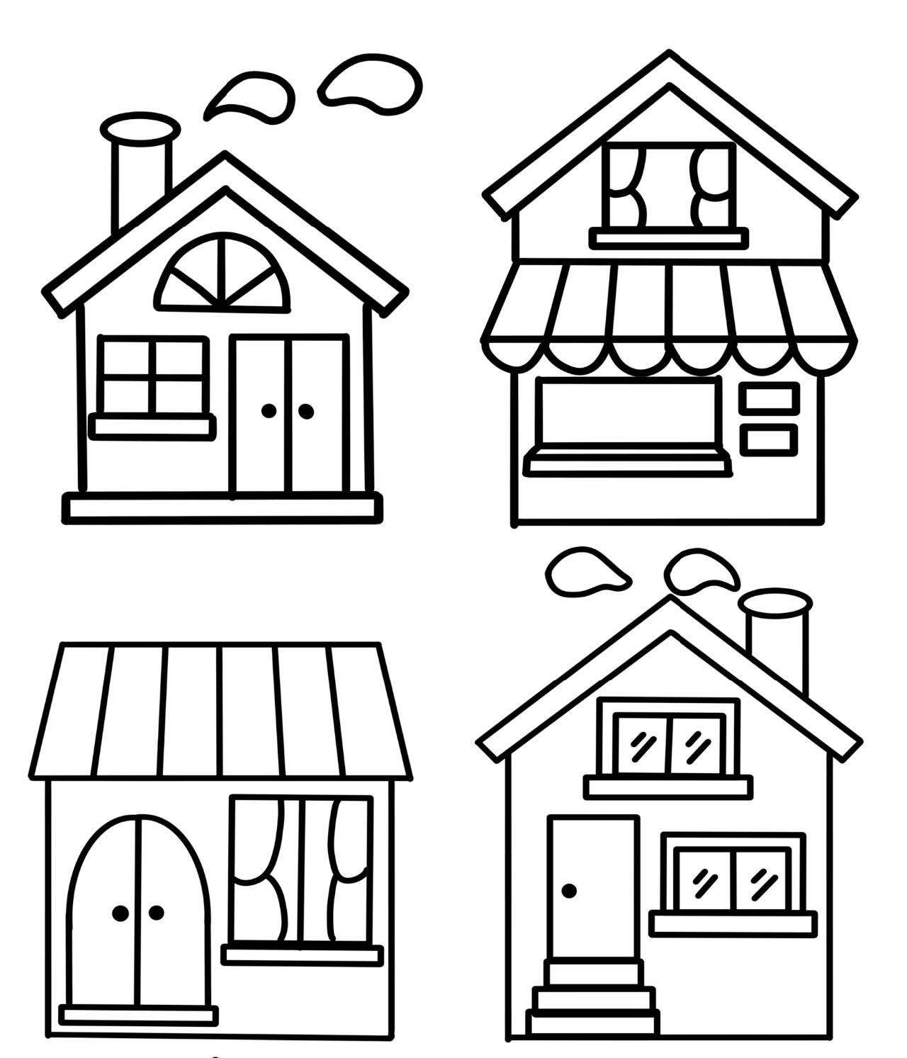 控笔练习|几何形房子92简笔画线稿366