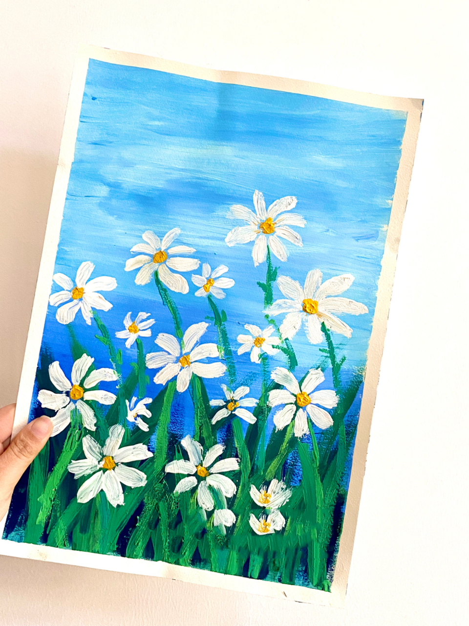 少儿创意美术——小雏菊儿童水粉画,附过程 很适合春暖花开的季节来上