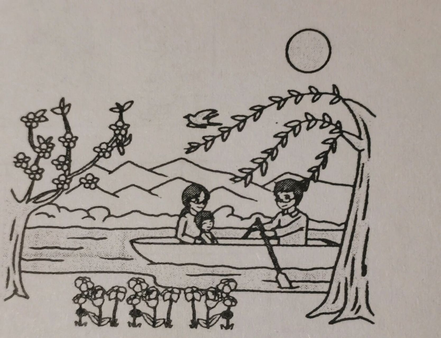 一年级看图写话～泛舟 春回大地,万物复苏.