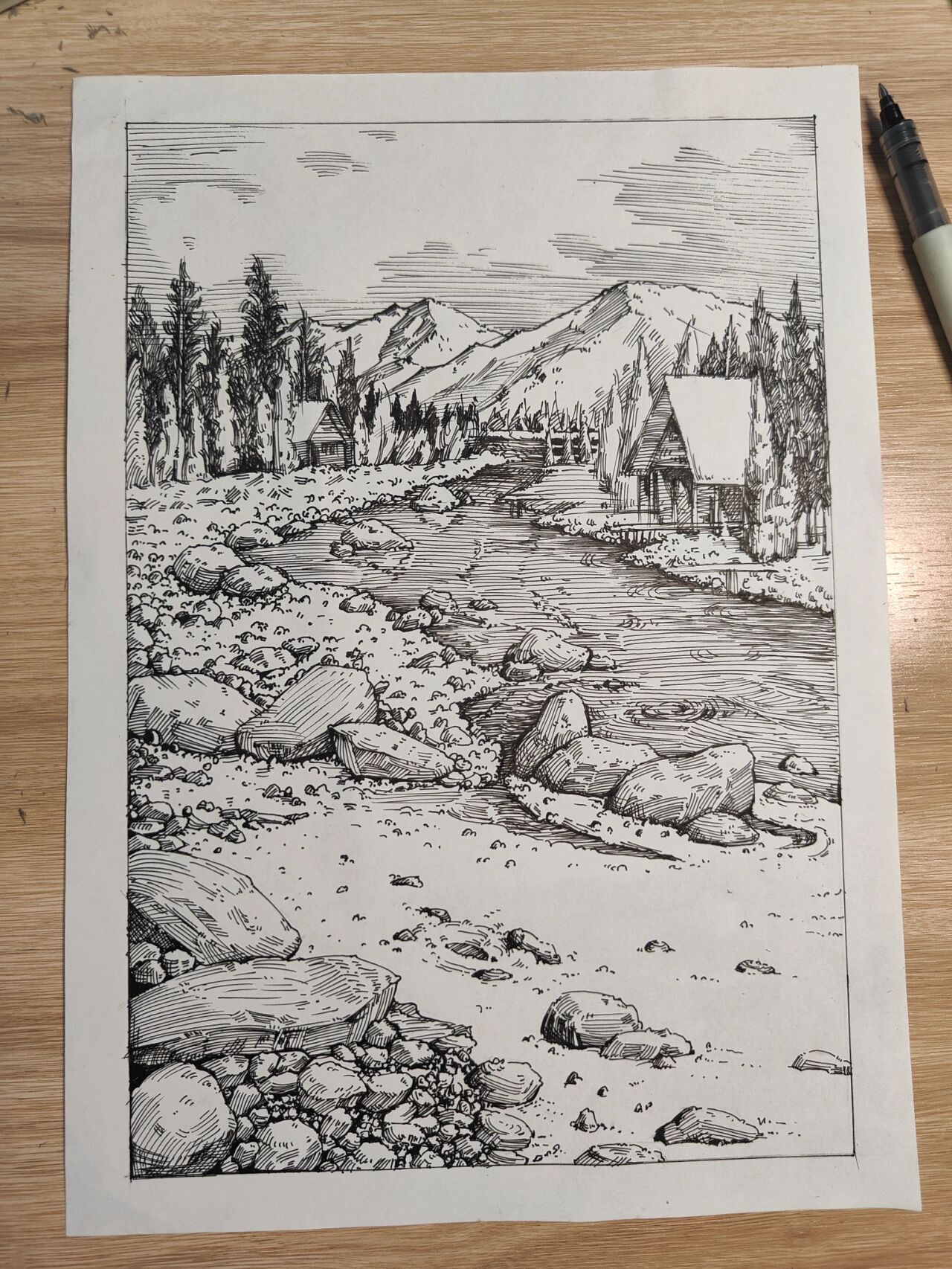 针管笔风景临摹