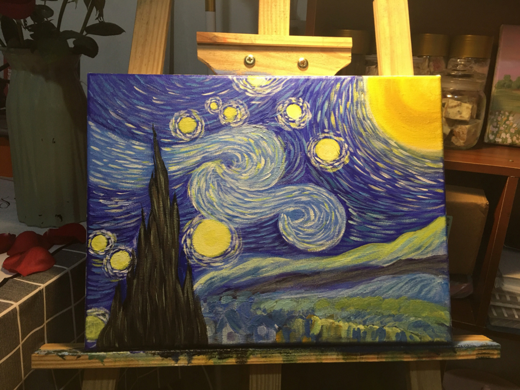 丙烯画|梵高星空|步骤 97尺寸30x40cm 97星空图挂起来艺术感up