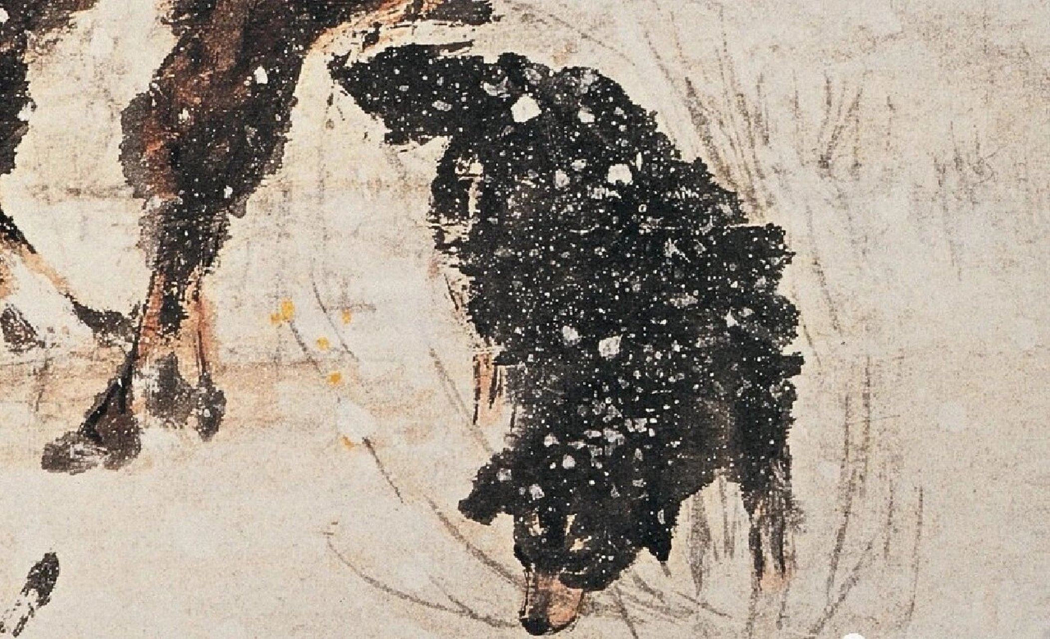 黄胄先生风雪画的表现手法 《洪荒风雪》是黄胄风雪画的开端,其中最引