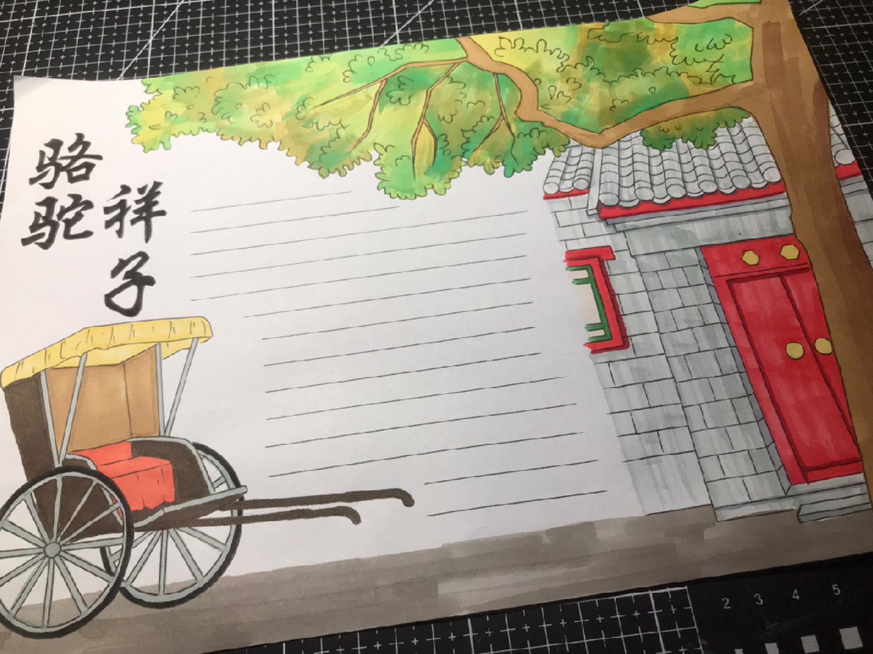 七年级下册骆驼祥子手抄报      骆驼祥子思维导图手抄报已好,线稿 9