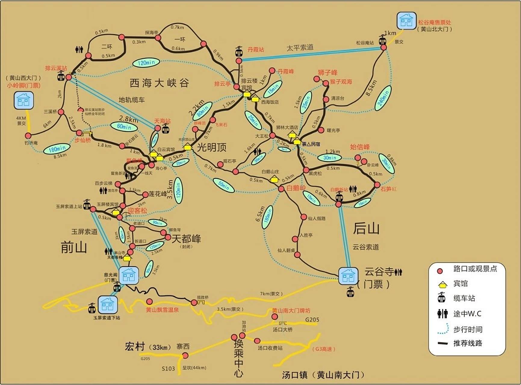 黄山风景区最新线路图,建议收藏 这是最新的黄山风景区线路图,赶紧