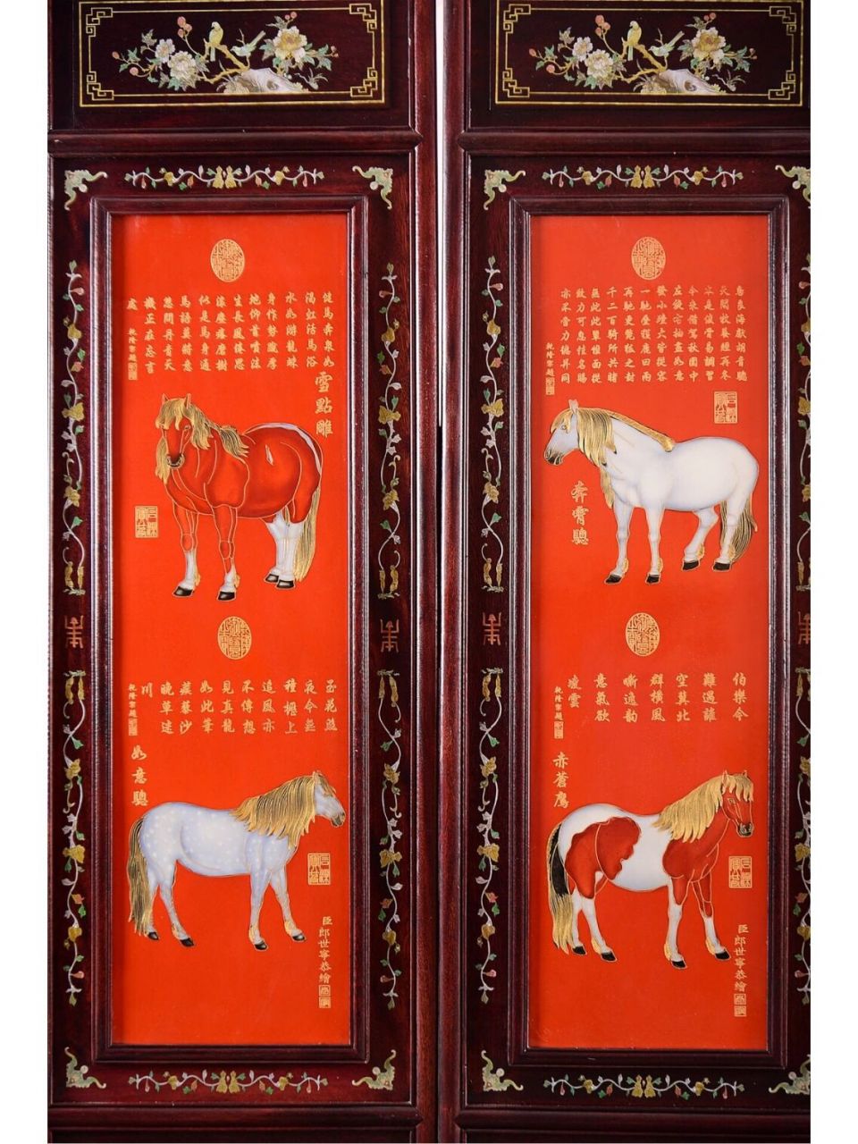 臣郎世宁恭绘!掐金丝珐琅彩瓷板画《八骏图》