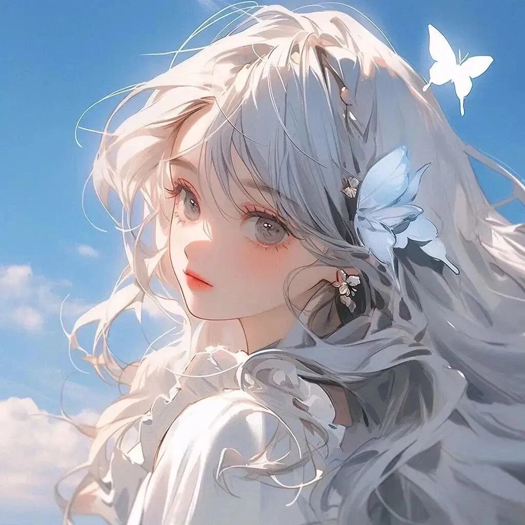 蓝蝴蝶优质手绘女生头像