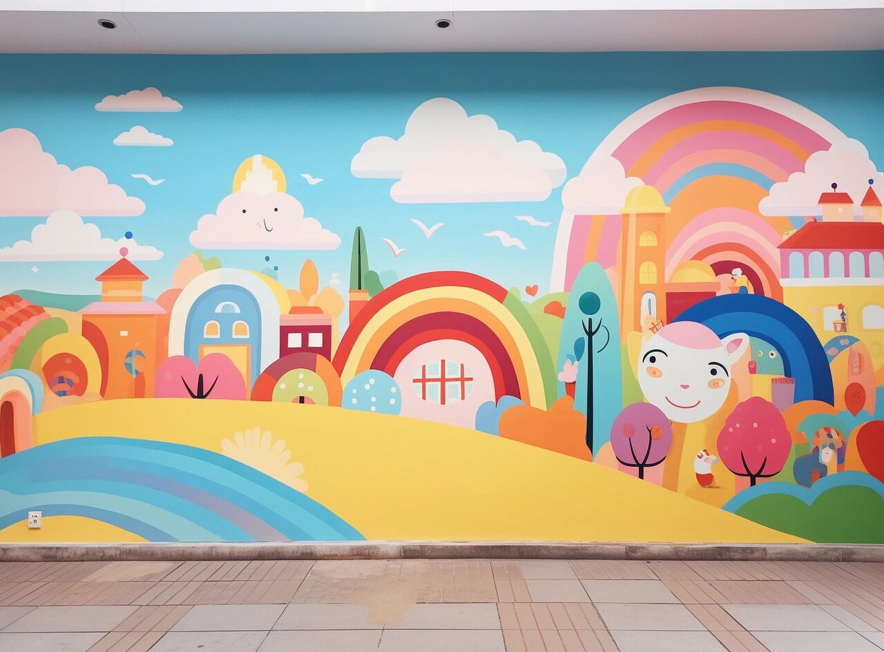 幼儿园是孩子们探索世界的起点,而用色彩清新,造型可爱的墙绘来装饰