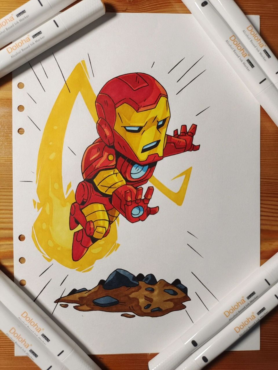 漫威系列钢铁侠(附原图)   钢铁侠手绘,临摹插画师derek laufman,最后