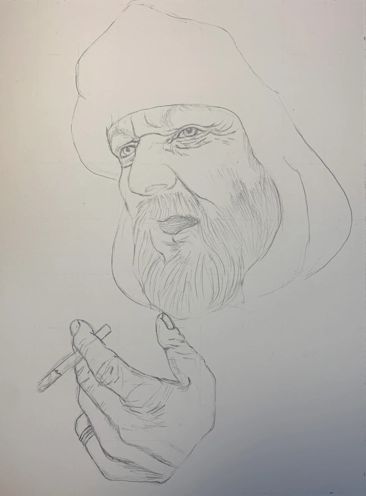 彩铅人像:爱抽烟的老爷爷(最后附原图) 都说老年人好刻画,可皱纹和