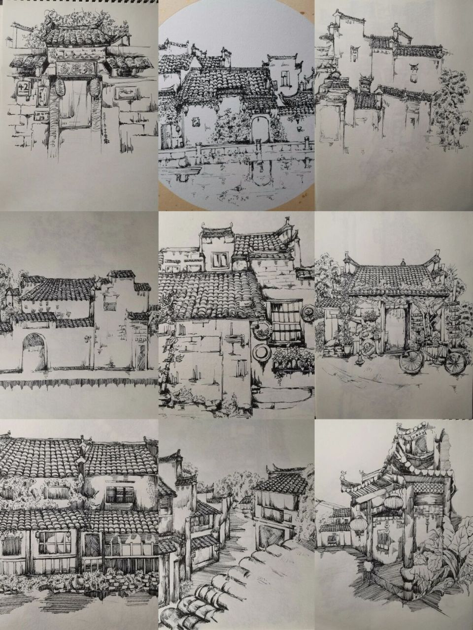 安徽西递,宏村,开学之后一直在写生,分享我的一些风景速写!