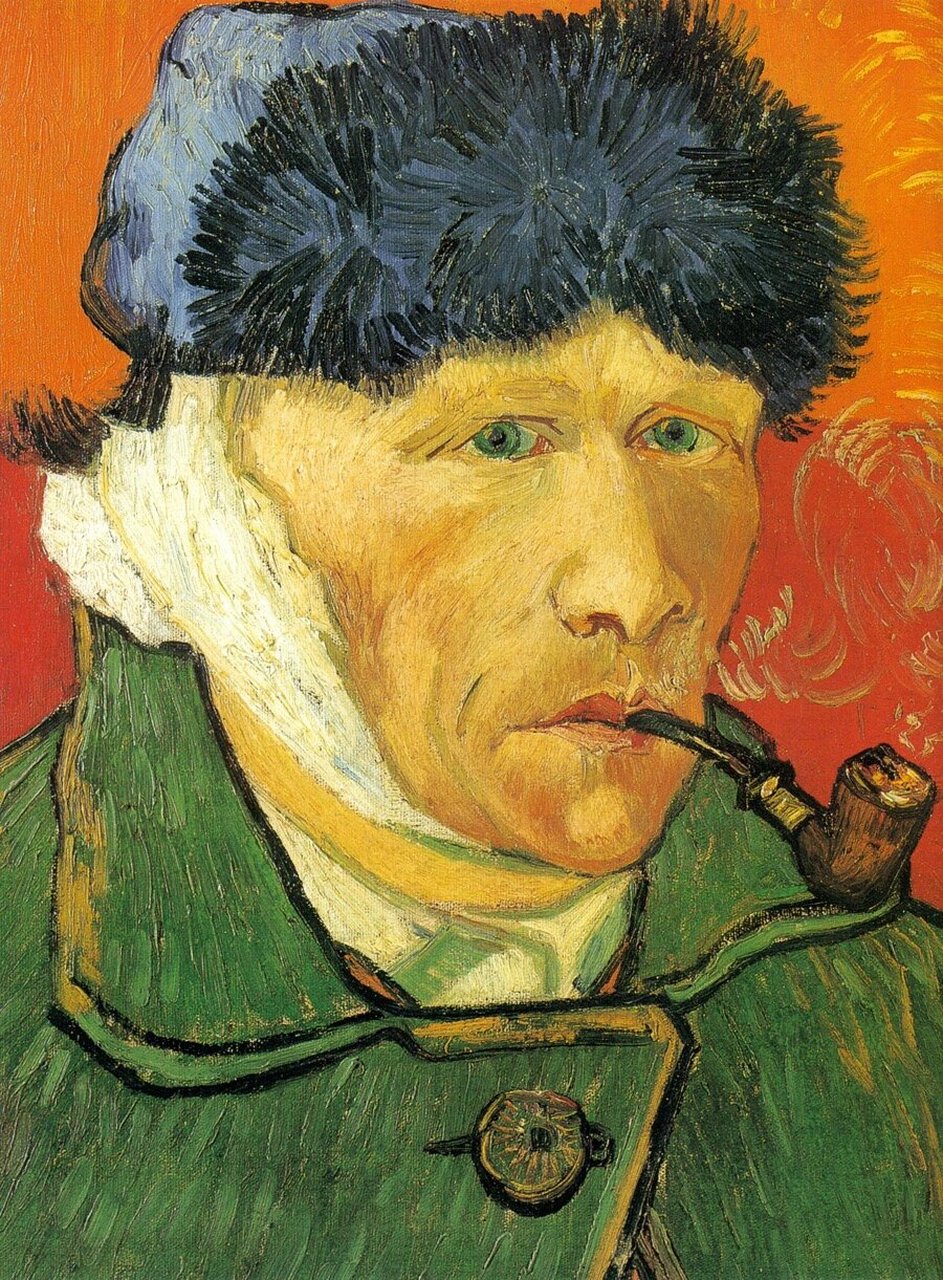 三幅与带有烟斗元素的名画 耳朵上绑绷带叼烟斗的自画像 文森特61
