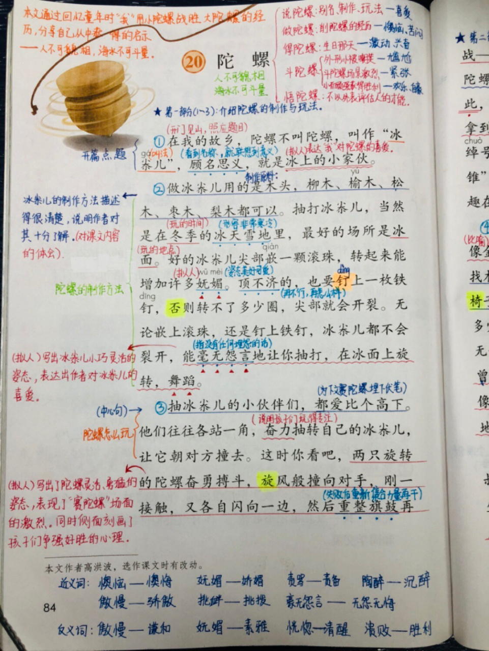 四年级上册语文笔记《陀螺》课堂笔记 四年级语文上册第六单元20课