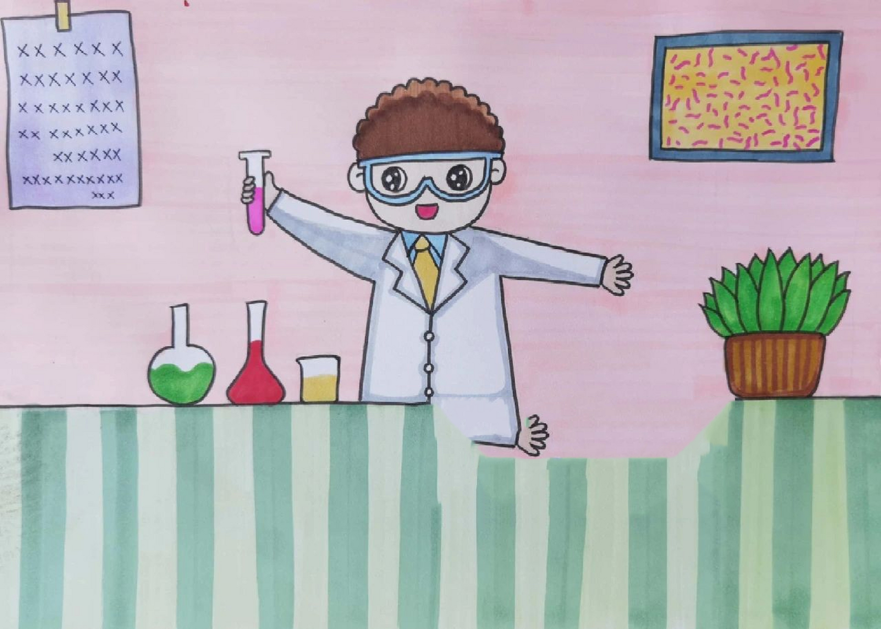 儿童创意画 做实验的科学家